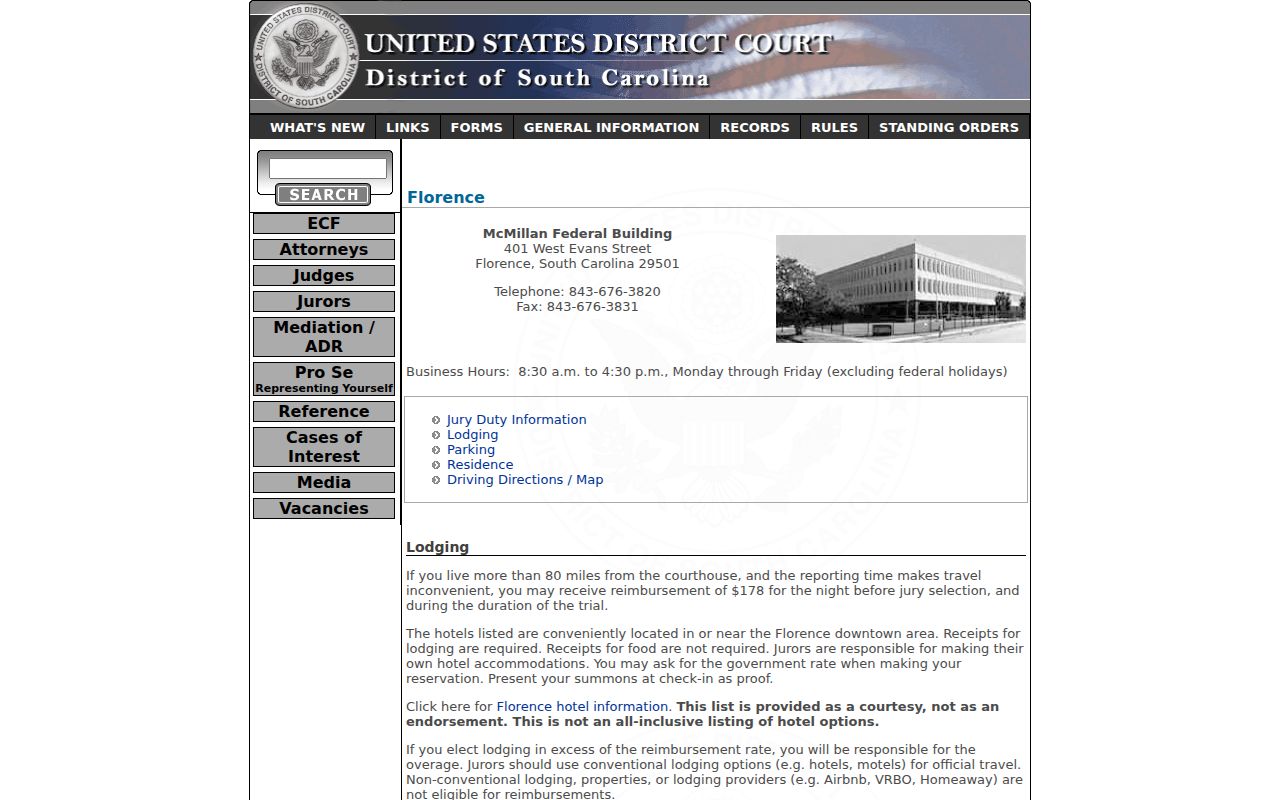 Florence federal courthouse for federal cases related to Bennettsville