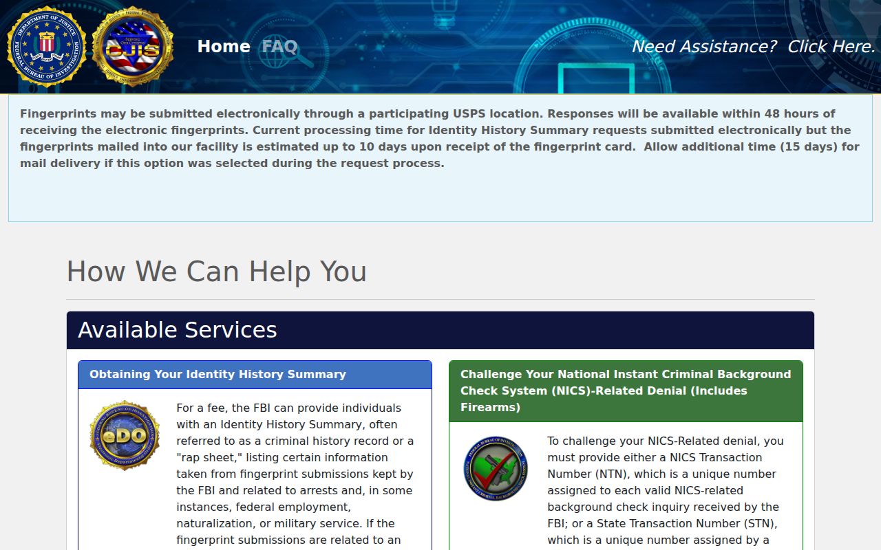 Clio criminal history self-review through the FBI electronic request channel