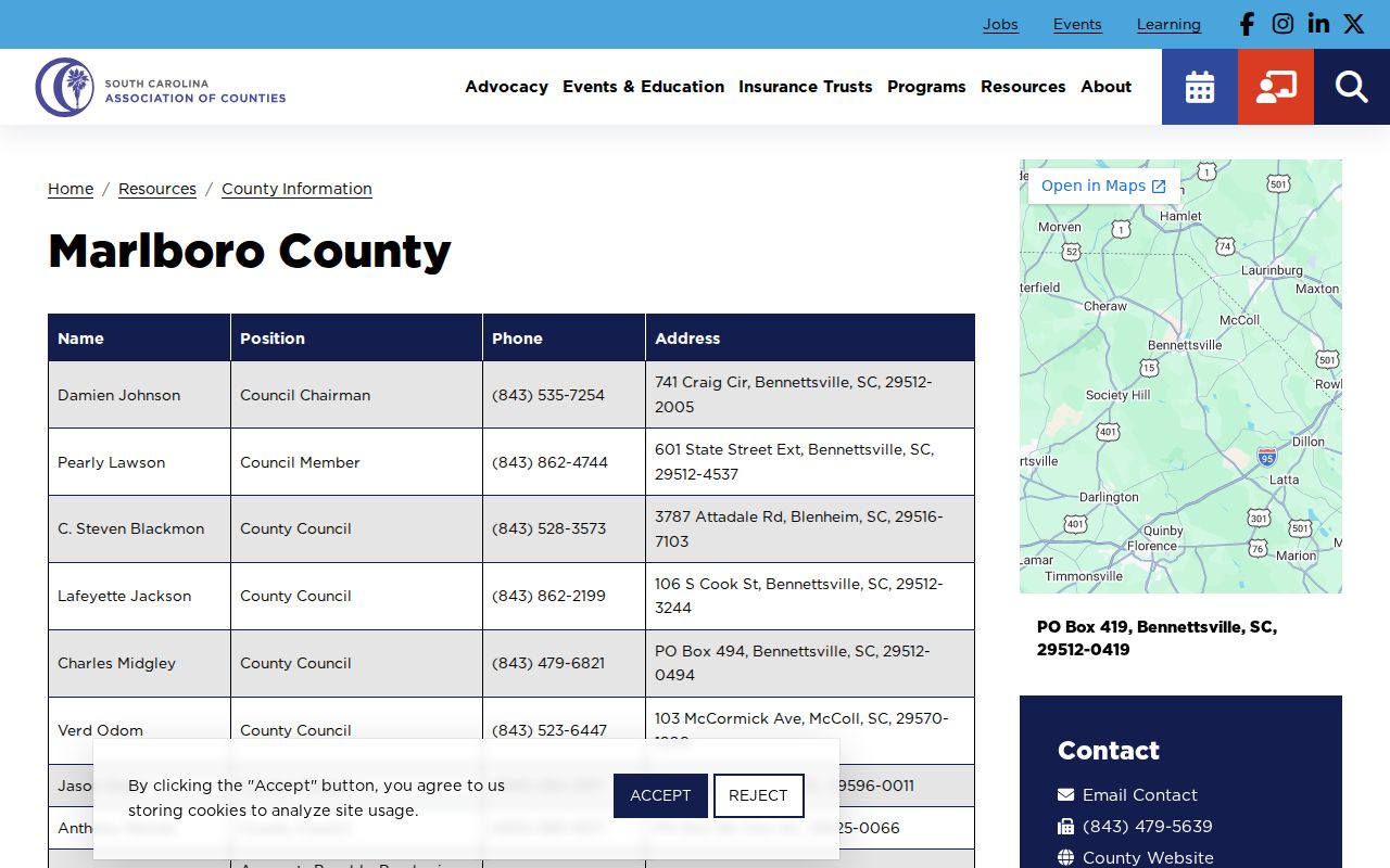 Clio criminal record context in the Marlboro County agency directory