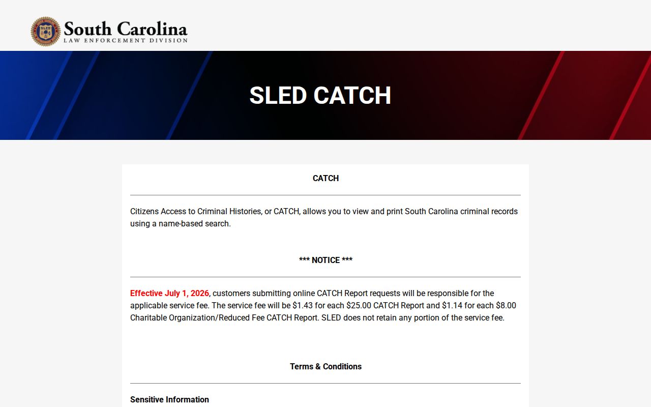 Marlboro County criminal history search through SLED CATCH