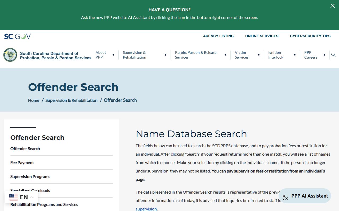 McColl criminal record check through the South Carolina supervision search